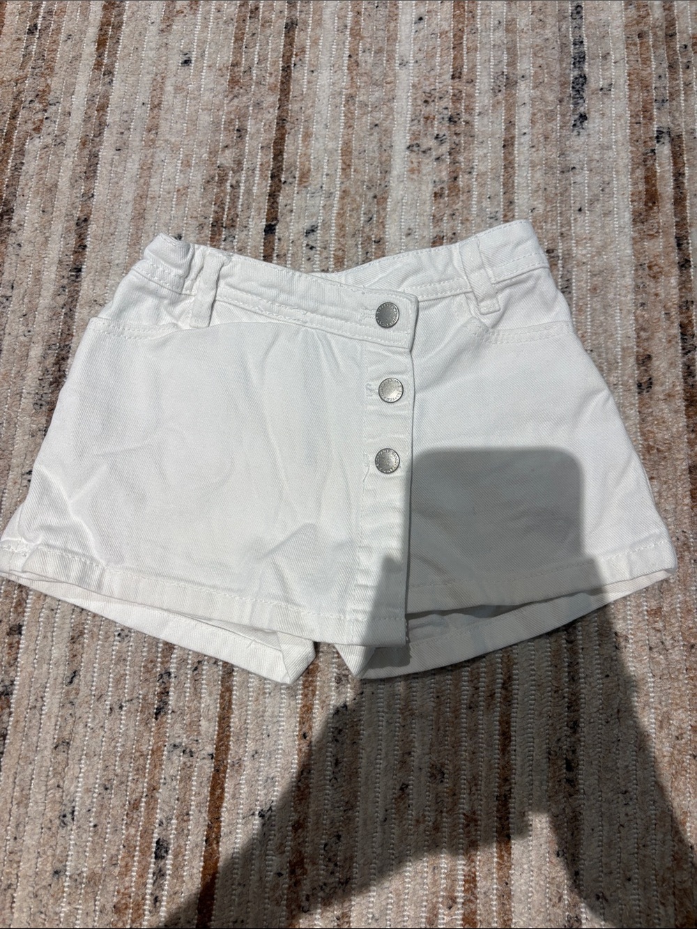 Girls' White Button-Front Skort with Snap Detail